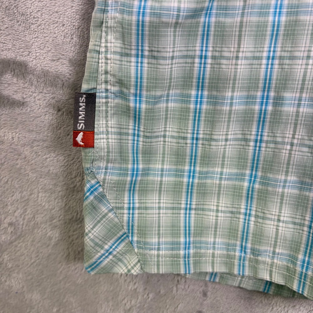 Simms Fishing Shirt Plaid Mens XXL Long Sleeve Roll Tab Green Blue Outdoor Top - Picture 5 of 11